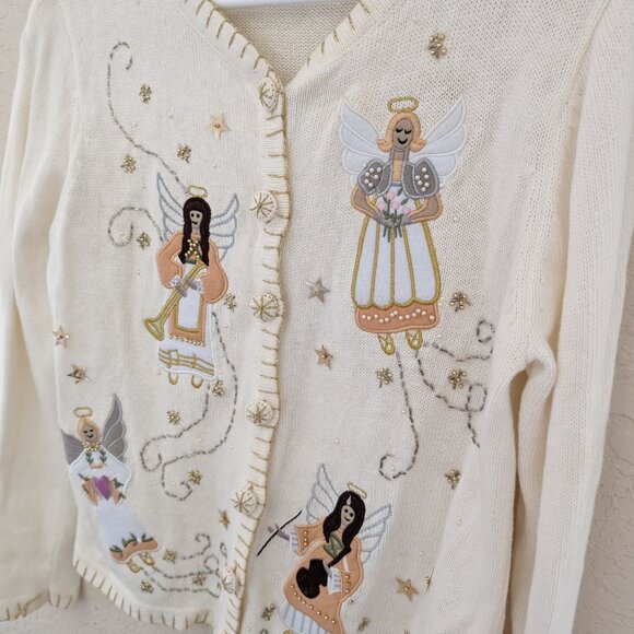 Vintage CB Collections Angel Embroidered Beaded Cardigan Size PM - Picture 3 of 7